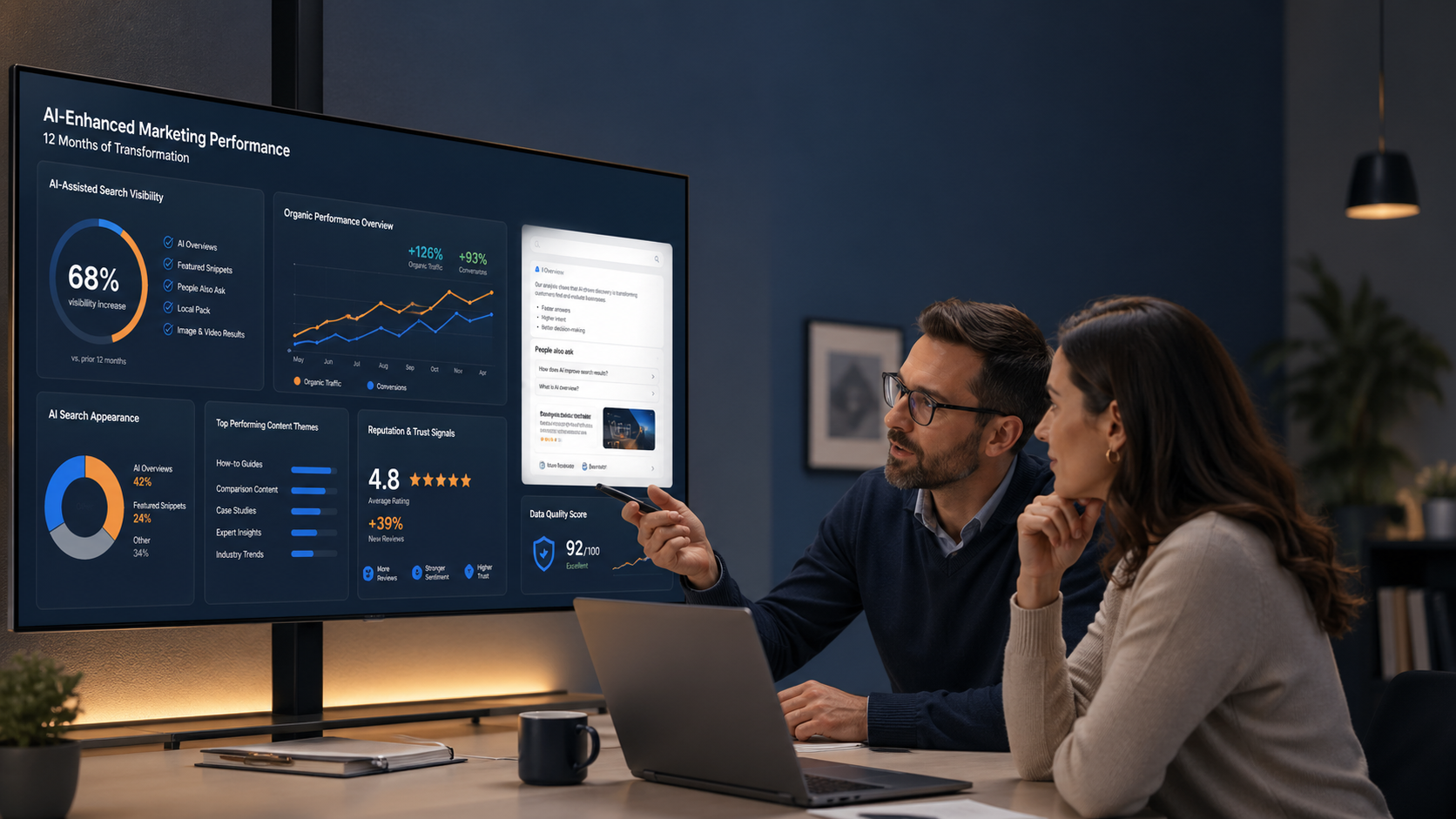 AI-assisted search visibility, buyer readiness, dashboards, reputation, qualified opportunities