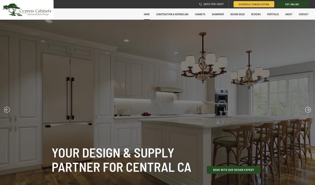 Cypress Cabinets website homepage, built and managed by ajile MEDIA