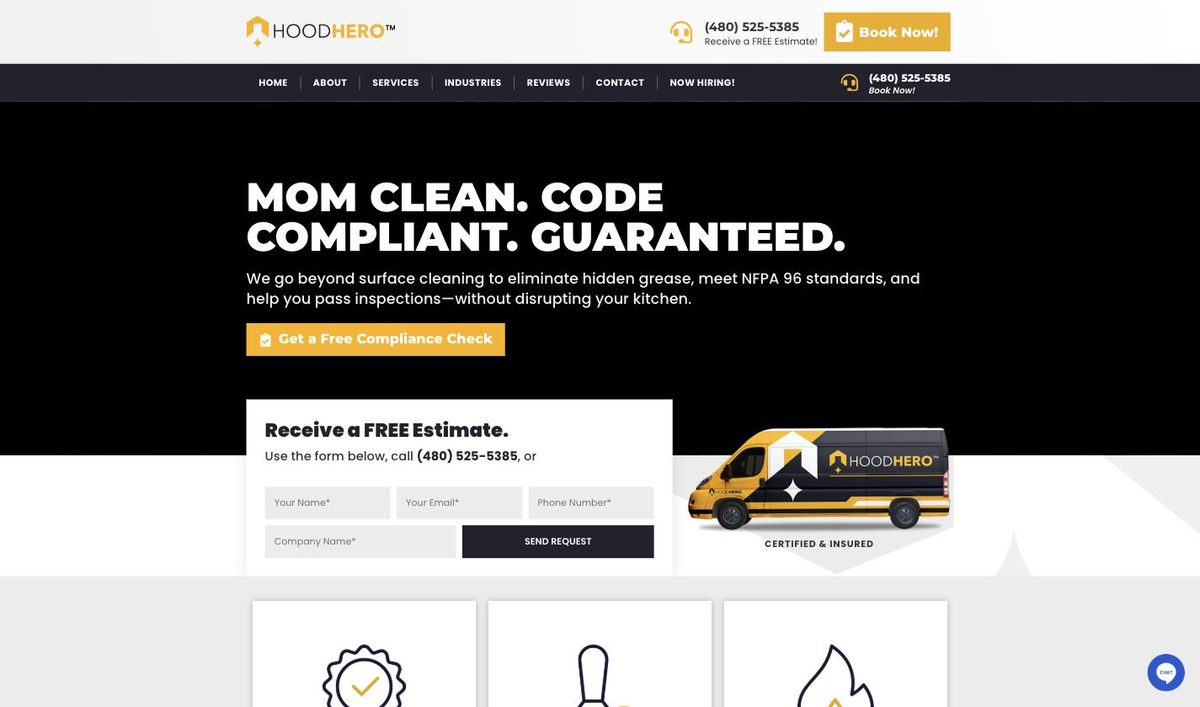 Hood Hero website homepage, built and managed by ajile MEDIA